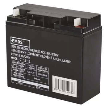 Akumulator AGM bezobsługowy, 12 V, 18 Ah, 181 × 77 × 167 mm, 4,88 kg, EMOS B9655