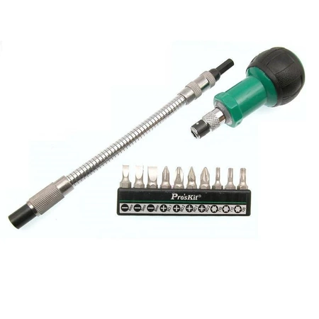 Wkrętak giętki z uchwytem i zestawem bitów, Proskit 1PK-201