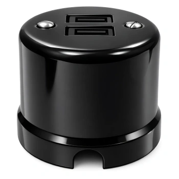 Ładowarka USB A+A 15W/35W okrągła czarna ceramiczna natynkowa - Ceramic Classic Loft