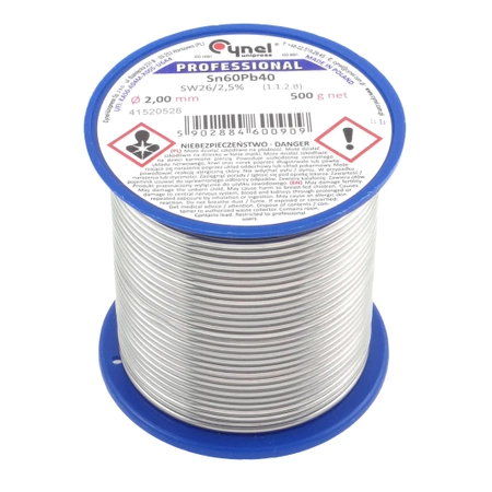 Cyna lutownicza z topnikiem SW26 - 2mm - spoiwo Sn60Pb40 Cynel 500g