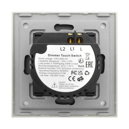 Włącznik dotykowy szklany pojedynczy 700W ze ściemniaczem - biały - Tawoia Glass