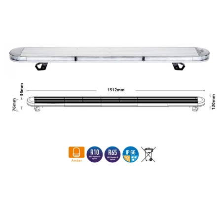 Belka ostrzegawcza LED na dach pojazdu, 151 cm, 110W, 312 LED, światło pomarańczowe, śruby, TA2, BLK0024-2