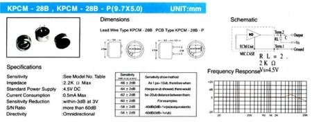 Mikrofon pojemnościowy 9.7x5mm z pinami