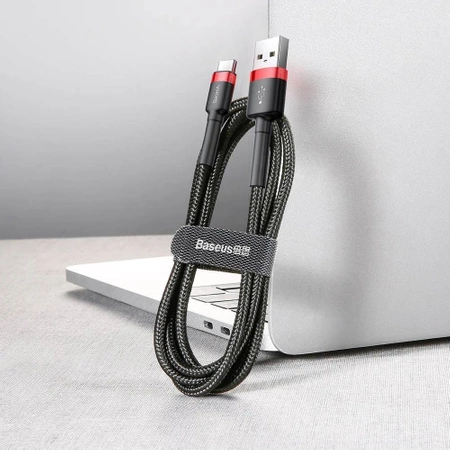 Kabel USB do USB-C 1m, szybkie ładowanie QC3.0 3A, nylonowy oplot, czarno-czerwony Baseus