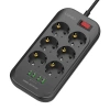 Listwa zasilająca 6 gniazd + 4× USB, przewód 2 m, 10 A, z włącznikiem, czarna, LDNIO