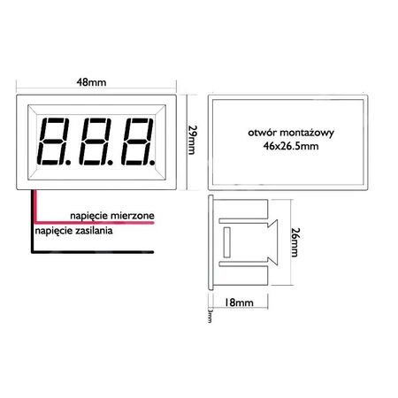 Moduł woltomierza DC 0.56'' LED czerwony w obudowie, DC 5V-30V