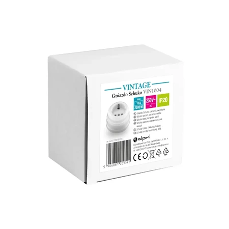 Gniazdo elektryczne Schuko z ramką, ceramiczne, montaż natynkowy, kolor biały Ceramic Loft