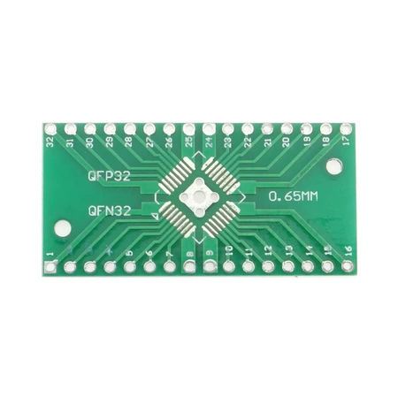 Adapter płytkowy QFN32 / QFP32, raster 0,65 mm / 0,8 mm na DIP32 do prototypowania układów SMD, PU27