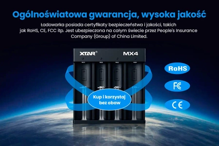 Ładowarka 4-kanałowa do ogniw Li-ion 1,5 V i 3,7 V, LiFePO4 oraz Ni-MH, Xtar MX4