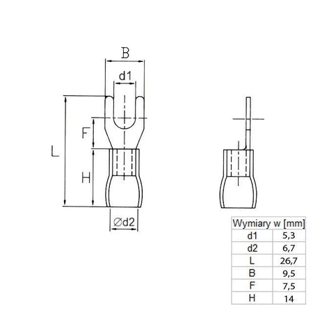 Końcówka widełkowa M5 izolowana, 5.3mm, 4-6mm, SGE