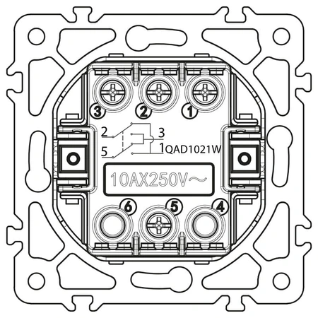 Włącznik krzyżowy, kwadratowy, biały, podtynkowy, moduł bez ramki, 10 A, QUAD