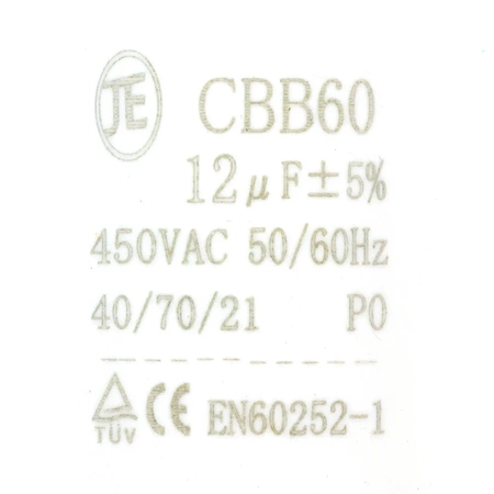 Kondensator rozruchowy do silnika, CBB60 12uF 450Vac 35x70mm przewód