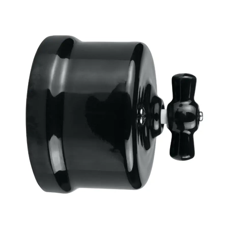 Włącznik światła schodowy obrotowy z ramką, ceramiczny, montaż natynkowy, kolor czarny Ceramic Loft