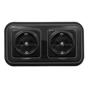 2x Gniazdo elektryczne Schuko kwadratowe z ramką podwójną, czarne, montaż podtynkowy, Ceramic Loft