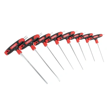 Klucze imbusowe z rękojeścią T 2–10 mm, zestaw 8 szt., stal Cr-V, AMIO-04826