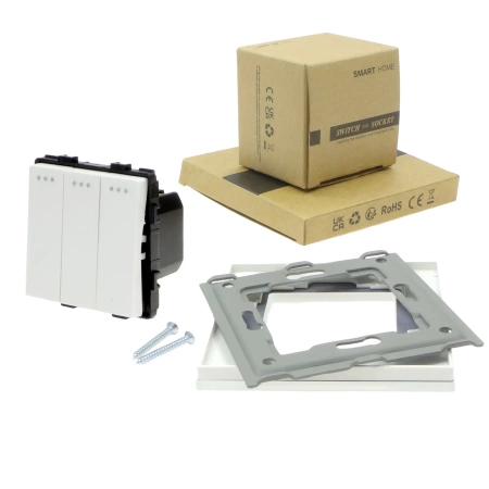 Włącznik światła szklany potrójny - biały - Tawoia Glass