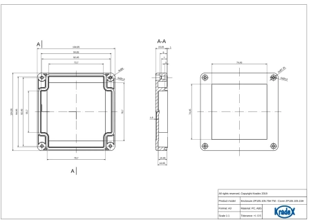 Obudowa hermetyczna ZP105.105.75JH, 105 × 105 × 74,7 mm, ABS, jasnoszara, Kradex