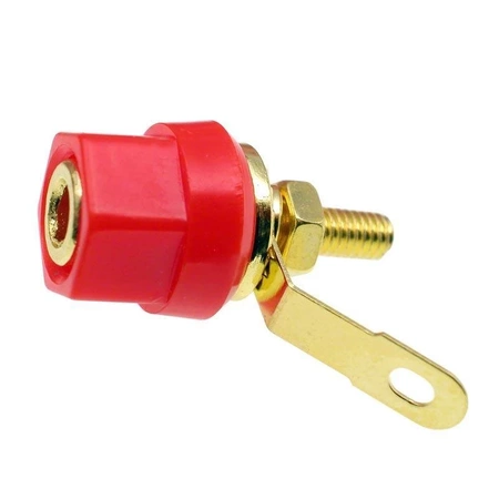 Gniazdo bananowe 4mm przykręcane czerwone złocone