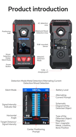 Wykrywacz ukrytych przewodów, metali i drewna w ścianach, Noyafa NF-5105