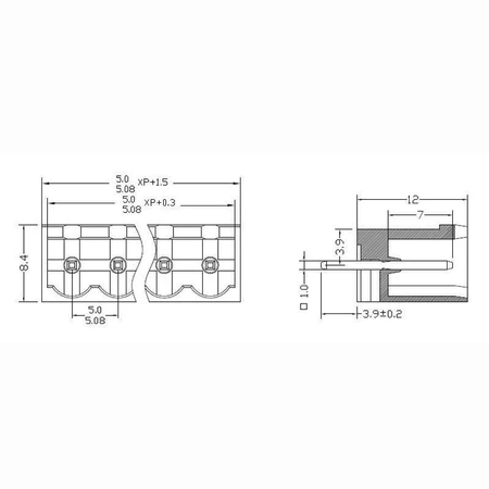 Gniazdo męskie do druku TLPHC, 8 pin, raster 5.08, h=12mm, 300V, 12A, proste zamknięte