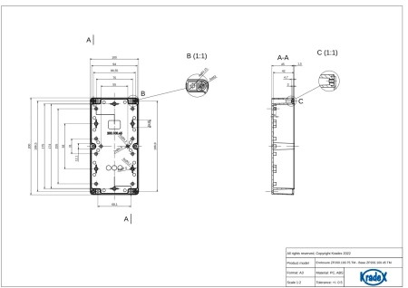 Obudowa hermetyczna ZP200.100.75 jasnoszara ABS