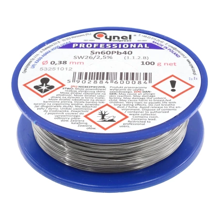 Cyna lutownicza z topnikiem SW26 - 0.38mm - spoiwo Sn60Pb40 Cynel 100g