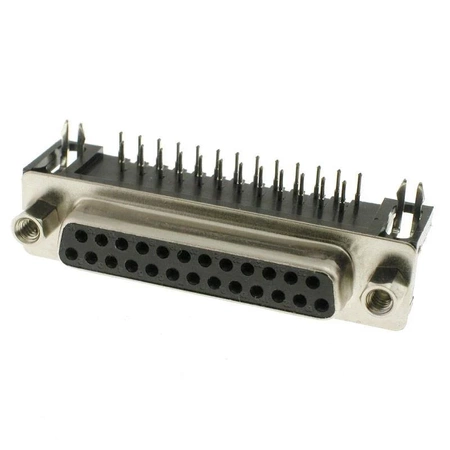 Gniazdo D-Sub żeńskie DB25 25-pin kątowe do PCB z zatrzaskami snap-in Connfly