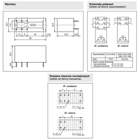 Przekaźnik RM84 DPDT, 24V, 8A, RM84-2012-35-1024