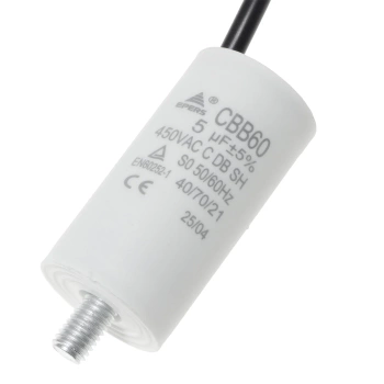 Kondensator rozruchowy do silnika 5uF 450VAC, przewody 15cm, 30x57mm