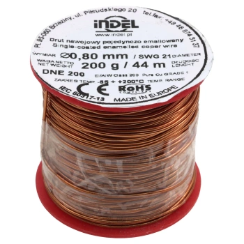 Drut nawojowy emaliowany 0,80 mm, DNE 200, miedź, szpulka 200 g, ok. 44 m