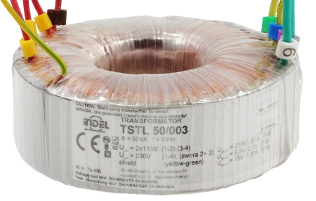 Transformator toroidalny 50VA Indel TSTL 50/003 115V/230V (210V, 0-6.3V-13V) do wzmacniaczy lampowych