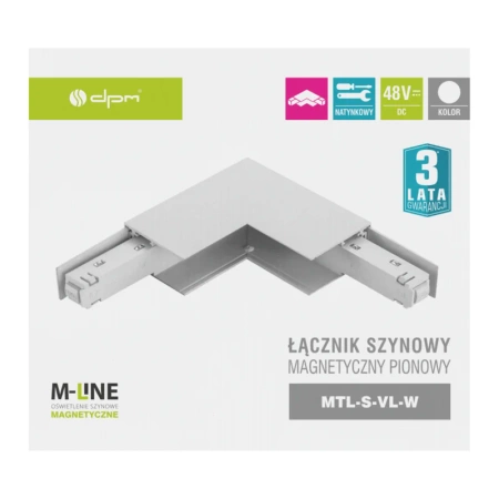 Łącznik kątowy do szyny magnetycznej pionowy natynkowy biały M-LINE