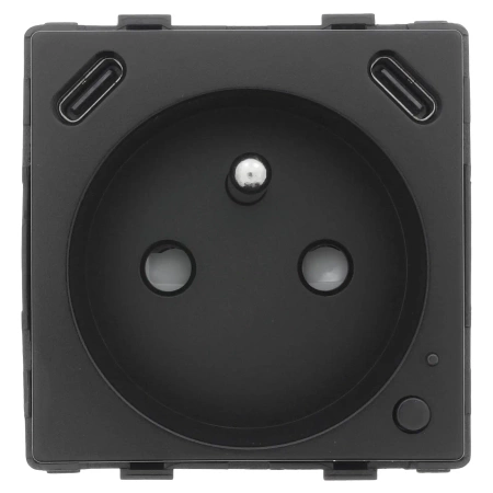 Gniazdko pojedyncze z bolcem, 2x USB-C 20W - watomierz - ZigBee - szklana ramka - czarny - Tawoia Glass