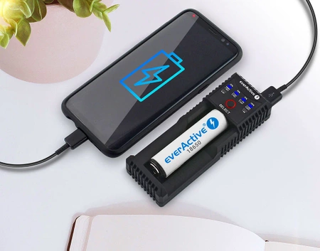 Ładowarka z funkcją Powerbank do akumulatorków cylindrycznych Li-ion oraz Ni-MH, everActive UC-100C