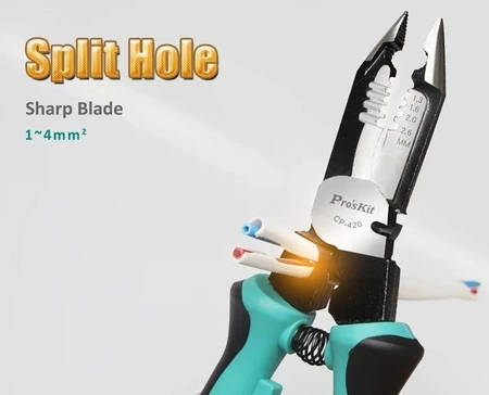 Szczypce wielofunkcyjne: (obcinaczki, ściągacz izol., Zaciskarka) CP-420 Proskit