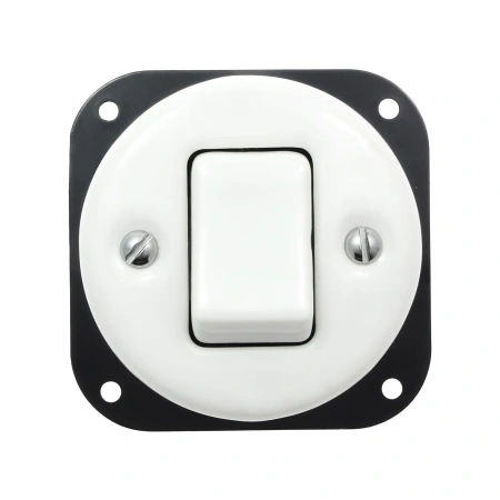 Włącznik światła krzyżowy ceramiczny, okrągły z ramką, biały, Ceramic Loft