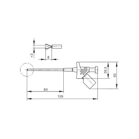 Chwytak pazurkowy 158mm z gniazdem 4mm elastyczny, czarny, 300V