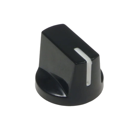 Gałka na oś 6mm, fi19x14mm, pokrętło KN-19-14, bakelit, czarna z białym znacznikiem