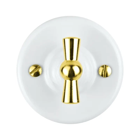 Włącznik schodowy obrotowy okrągły biały ze złotym pokrętłem ceramiczny natynkowy - Ceramic Classic Loft