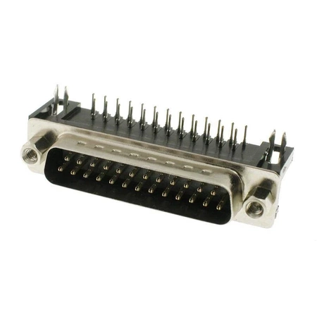 Wtyk D-Sub męski DB25 25-pin kątowy do PCB z zatrzaskami snap-in Connfly