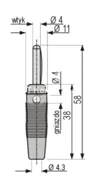 Wtyk izolowany 4mm lamelkowy 60Vdc 25A czarny