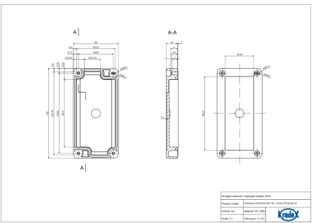 Obudowa hermetyczna ZP120.60.45UJH, 60 × 120 × 45 mm, ABS, jasnoszara, z uchem, Kradex