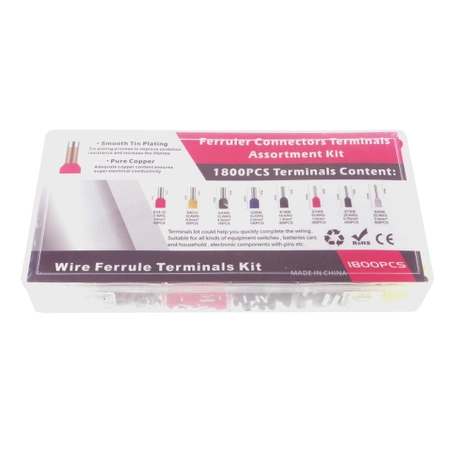 Zestaw tulejek - końcówek kablowych izolowanych 1800szt + zaciskarka