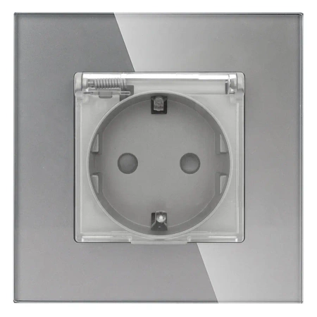 Gniazdo elektryczne Schuko IP44 z klapką - szklana ramka - szare - Tawoia Glass