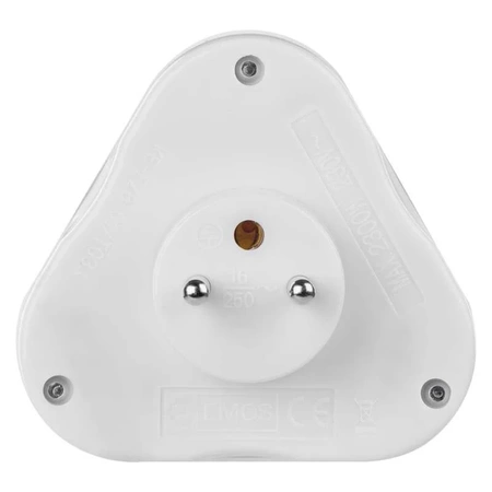 Rozgałęźnik sieciowy 230V, 3 gniazda, 10A, biały, EMOS P0026
