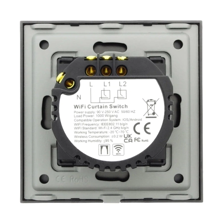 Włącznik kurtynowy Smart 600W WiFi i Bluetooth - dotykowy szklany panel czarny - podtynkowy - TAWOIA Smart Home