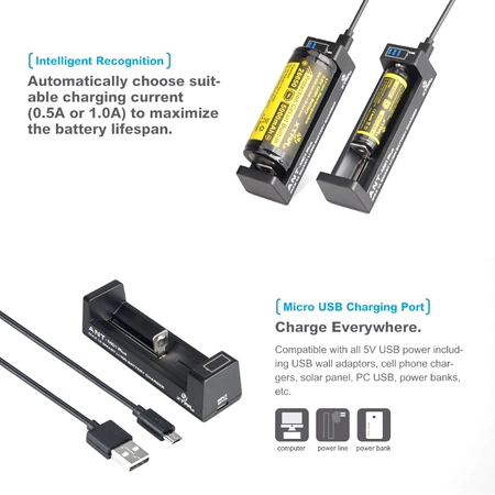 Ładowarka 1-kanałowa do ogniw Li-ion 18650, wyświetlacz LED, micro USB, Xtar ANT MC1 Plus