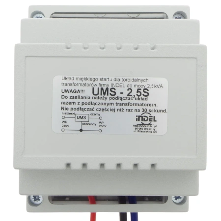 Układ miękkiego startu UMS-2,5 S, do transformatorów toroidalnych 2,5 kVA, 230 V AC, szyna DIN, Indel