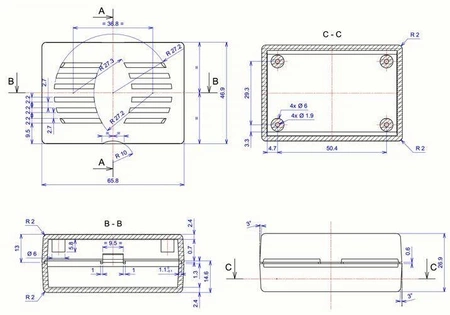 Obudowa 47x66, h=27mm ABS wentylowana, Z94