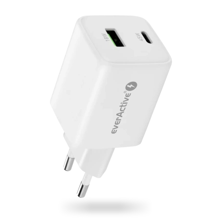 Ładowarka sieciowa everActive GaN SC-450Q z gniazdem USB oraz USB-C PD PPS QC4+ 45W